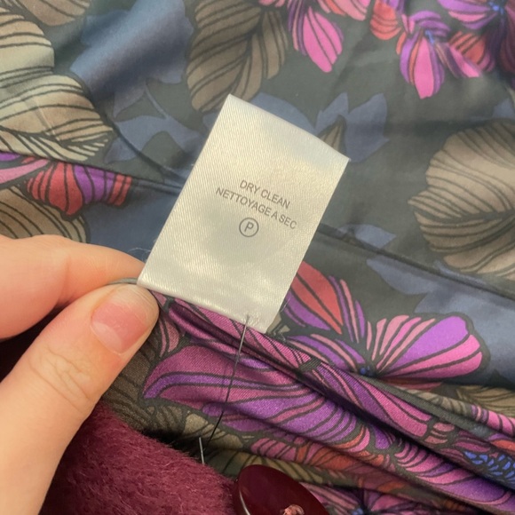 Trina Turk Maroon Wool and Alpaca Coat with Cinched Waist and Collar - Picture 9 of 10